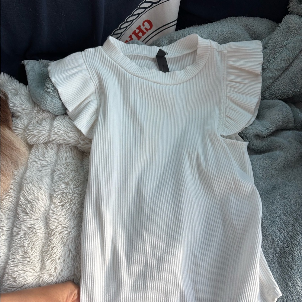 White Ruffled Sleeve Top NWT